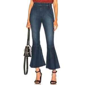 Frame Denim Flounce Jeans Delavan Blue Sz 26 Crop Flare Side Zip Boho